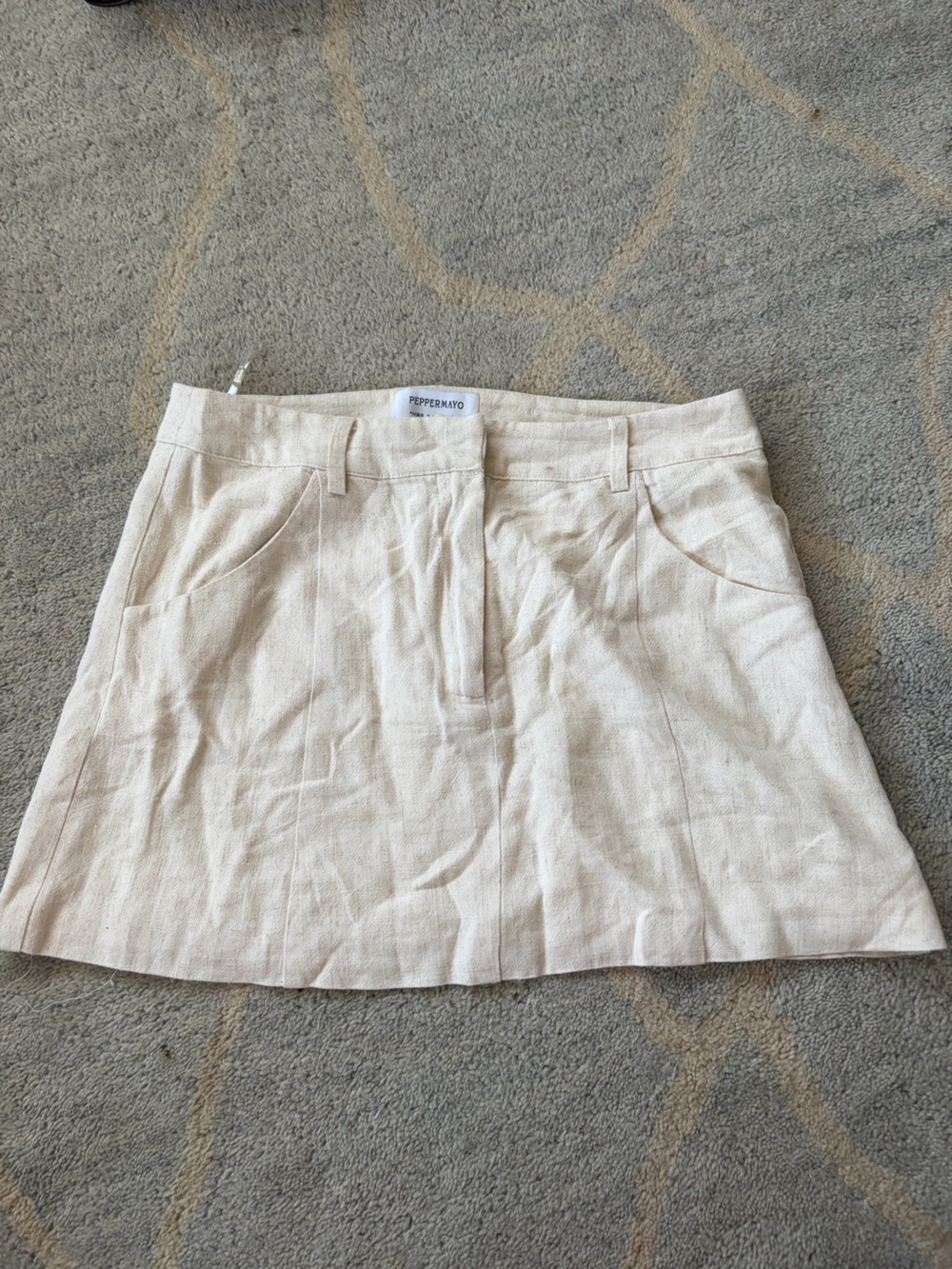 Peppermayo Cream Linen-Blend Mini Skirt